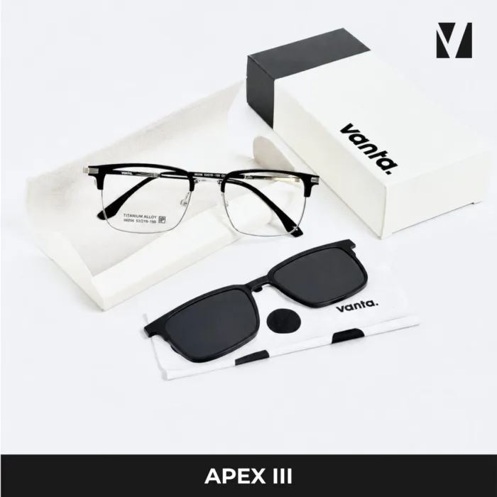 กรอบแว่นตา vanta. APEX III พร้อม Clip-on แม่เหล็ก เลนส์ Polarized Titanium IP ทรง Browline Rectangle ตัดเลนส์สายตาได้ - Image 9