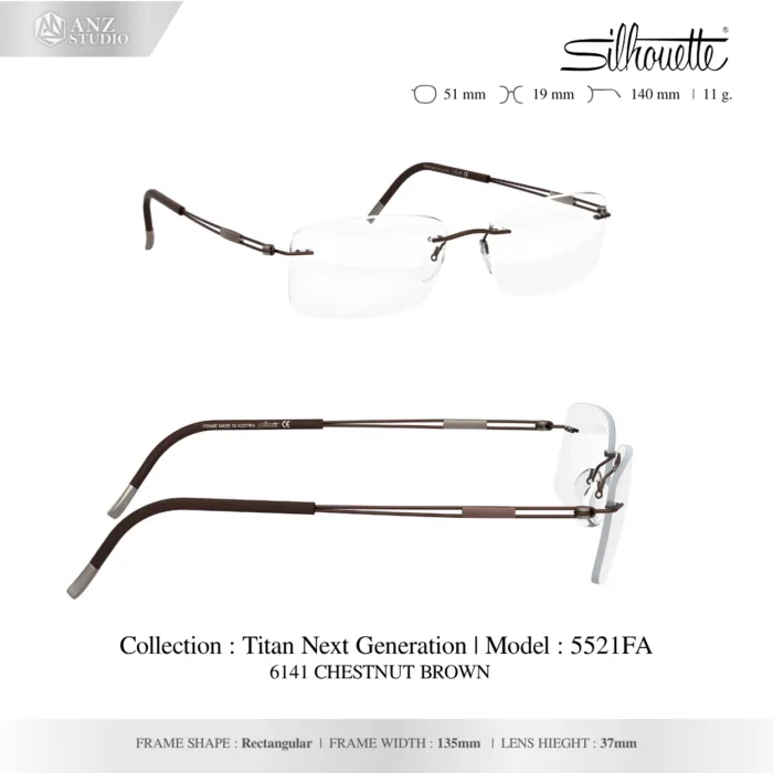 Silhouette Titan Next Generation 5521 กรอบแว่นสายตา Silhouette ของแท้ ทรง Rectangular กรอบ Titanium ไร้ขอบ น้ำหนักเบา รับประกัน 1 ปี - Image 9