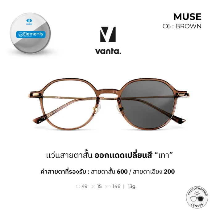 !! ลดราคาพิเศษ !! แว่นสายตาออกเเดดเปลี่ยนสี vanta. MUSE  กรองแสงสีฟ้า เลนส์สั่งตัดเฉพาะบุคคล กรุณาทักแชทก่อนสั่งซื้อค่ะ - Image 5