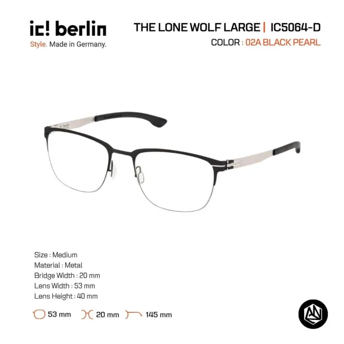 ic! berlin The Lone Wolf Large IC5064-D กรอบแว่นตา Metal ทรง Rounded Square Minimal Screwless Design - Image 2