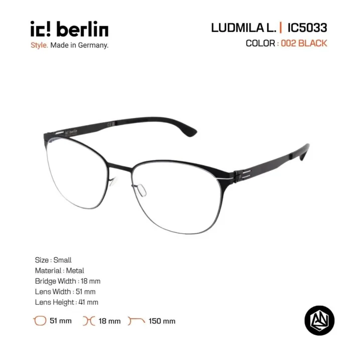 ic! berlin Ludmila L. IC5033 กรอบแว่นตา Metal ทรง Rounded Minimal Screwless Design - Image 2