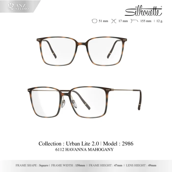 Silhouette Urban Lite 2.0 2986 กรอบแว่นสายตา Silhouette ของแท้ ทรง Square กรอบ SPX+ Titanium น้ำหนักเบา รับประกัน 1 ปี - Image 2