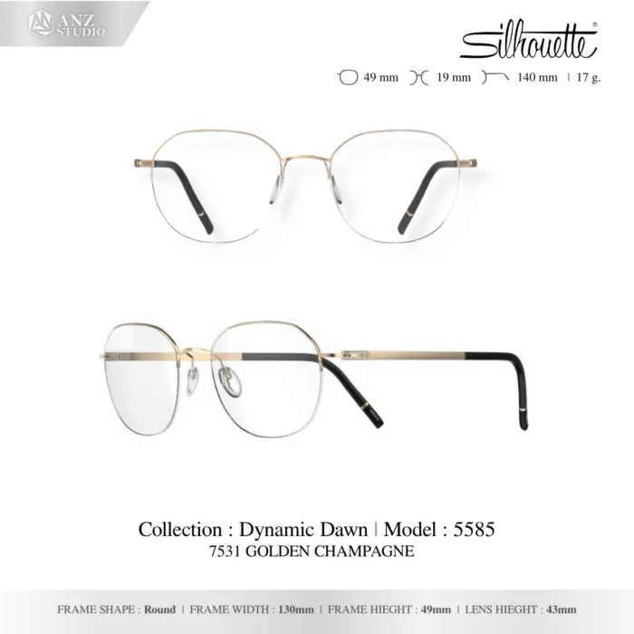 Silhouette Dynamic Dawn 5585 กรอบแว่นสายตา Silhouette ของแท้ ทรง Round กรอบ Titanium Half Rim น้ำหนักเบา รับประกัน 1 ปี - Image 2