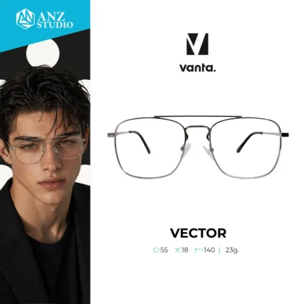 กรอบแว่นตาโลหะ vanta. VECTOR น้ำหนักเบา ทรง Navigator Square Double Bridge ตัดเลนส์สายตาได้