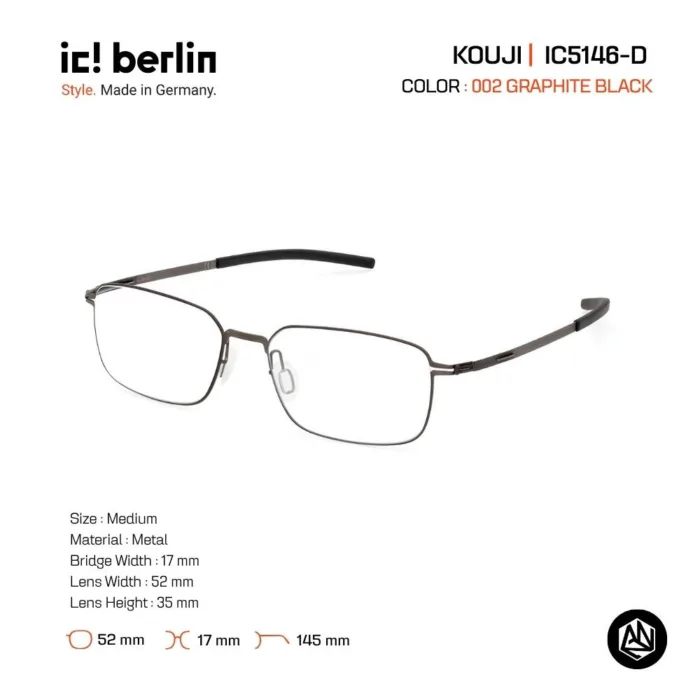 ic! berlin Kouji IC5146-D กรอบแว่นตา Metal ทรง Round Square Minimal Screwless Design - Image 2