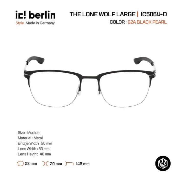 ic! berlin The Lone Wolf Large IC5064-D กรอบแว่นตา Metal ทรง Rounded Square Minimal Screwless Design - Image 3