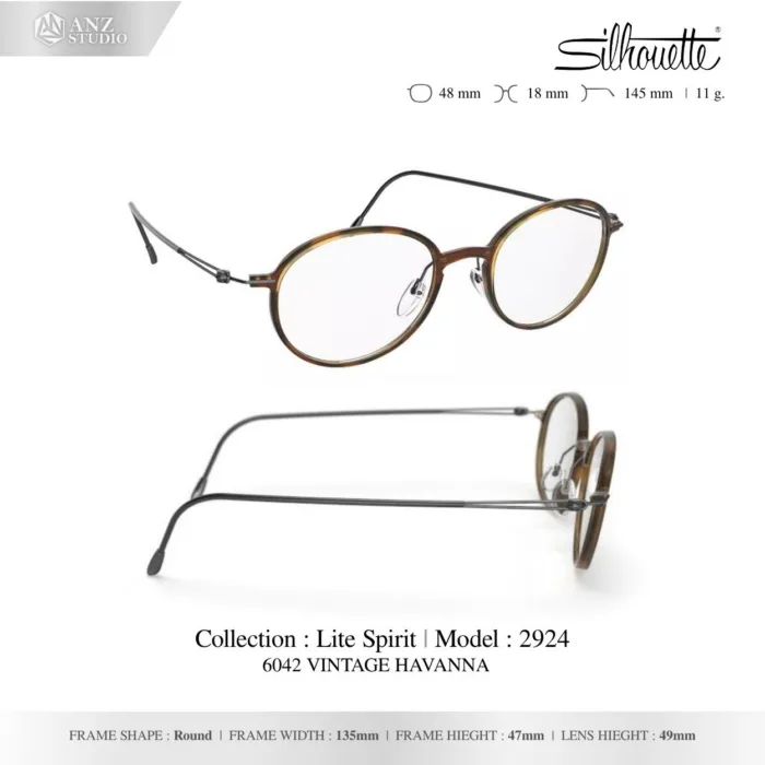 Silhouette Lite Spirit 2924 กรอบแว่นสายตา Silhouette ของแท้ ทรง Round กรอบ Titanium น้ำหนักเบา - Image 3