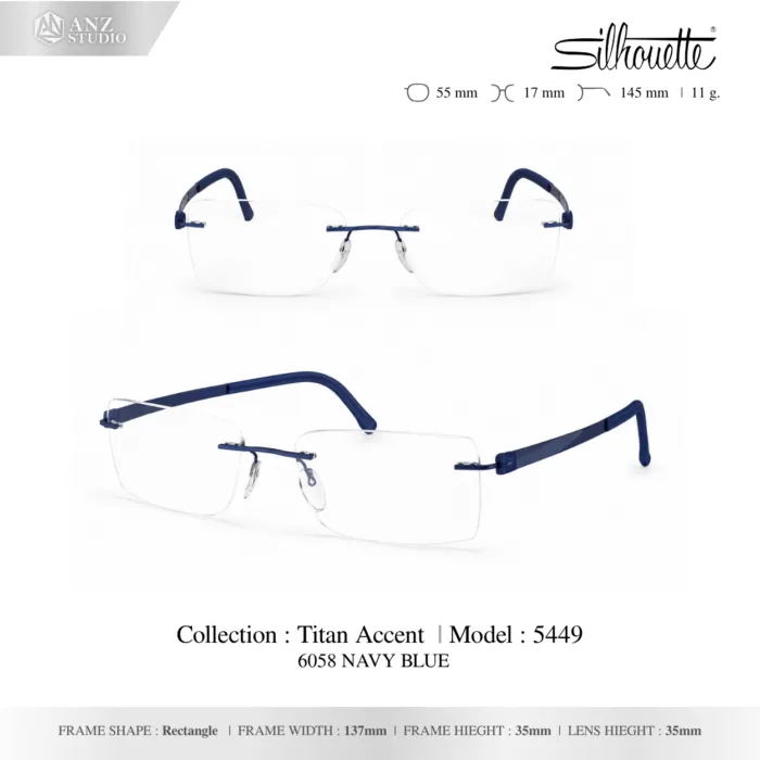 Silhouette Titan Accent 5449 กรอบแว่นสายตา Silhouette ของแท้ ทรง Rectangular กรอบ Titanium ไร้ขอบ น้ำหนักเบา รับประกัน 1 ปี - Image 2