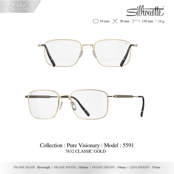 Silhouette Pure Visionary 5591 กรอบแว่นสายตา Silhouette ของแท้ ทรง Rectangle กรอบ Titanium น้ำหนักเบา รับประกัน 1 ปี - Image 2