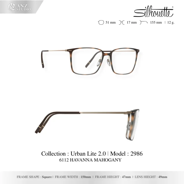 Silhouette Urban Lite 2.0 2986 กรอบแว่นสายตา Silhouette ของแท้ ทรง Square กรอบ SPX+ Titanium น้ำหนักเบา รับประกัน 1 ปี - Image 3