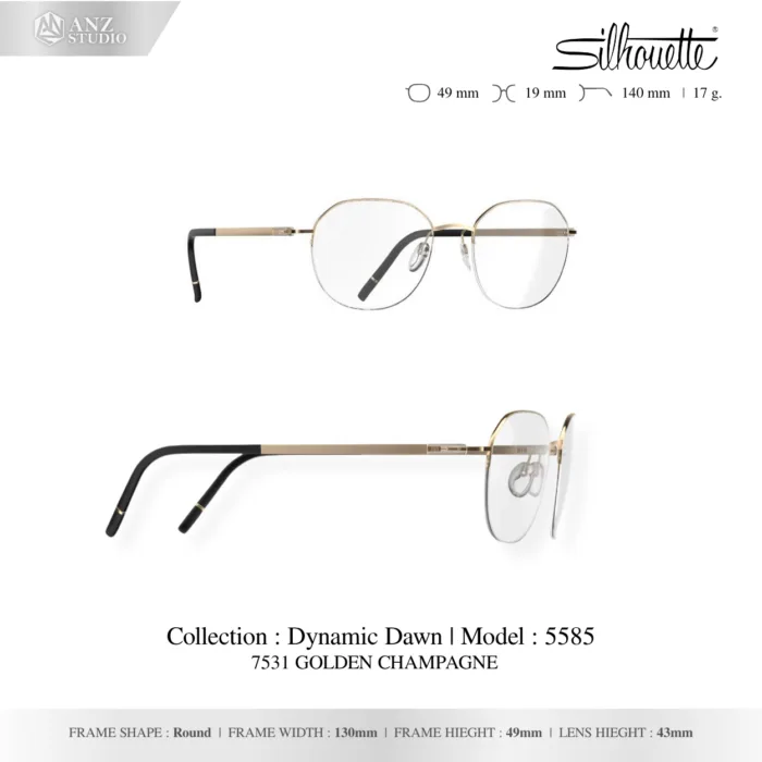 Silhouette Dynamic Dawn 5585 กรอบแว่นสายตา Silhouette ของแท้ ทรง Round กรอบ Titanium Half Rim น้ำหนักเบา รับประกัน 1 ปี - Image 3