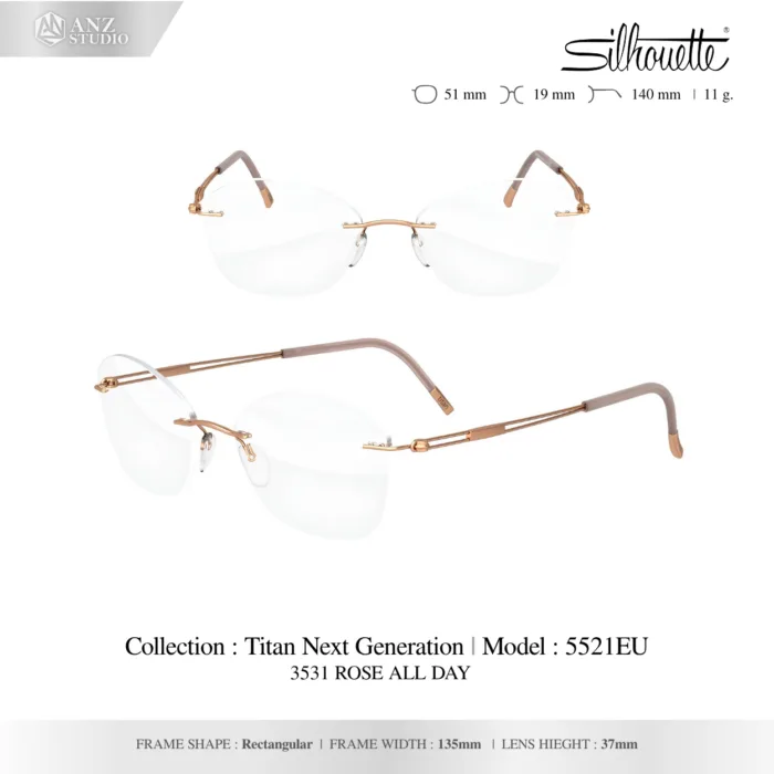 Silhouette Titan Next Generation 5521 กรอบแว่นสายตา Silhouette ของแท้ ทรง Rectangular กรอบ Titanium ไร้ขอบ น้ำหนักเบา รับประกัน 1 ปี - Image 2
