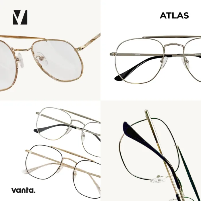 กรอบแว่นตาโลหะ vanta. ATLAS น้ำหนักเบา ทรง Navigator Aviator Double Bridge ตัดเลนส์สายตาได้ - Image 2