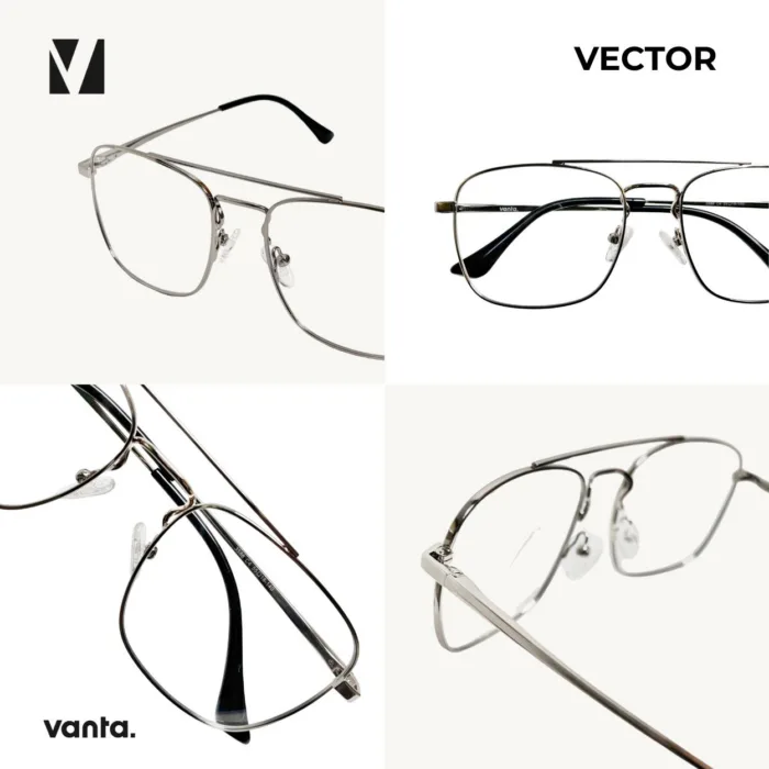 กรอบแว่นตาโลหะ vanta. VECTOR น้ำหนักเบา ทรง Navigator Square Double Bridge ตัดเลนส์สายตาได้ - Image 2