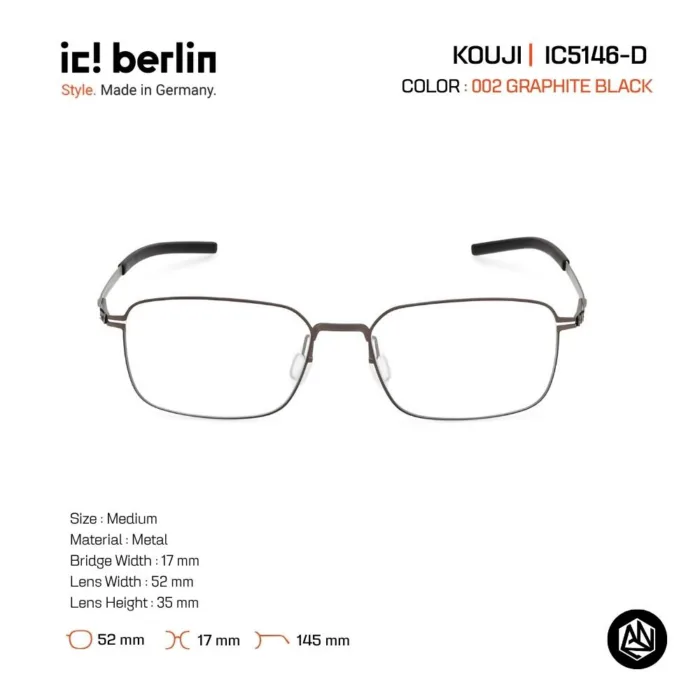 ic! berlin Kouji IC5146-D กรอบแว่นตา Metal ทรง Round Square Minimal Screwless Design - Image 3
