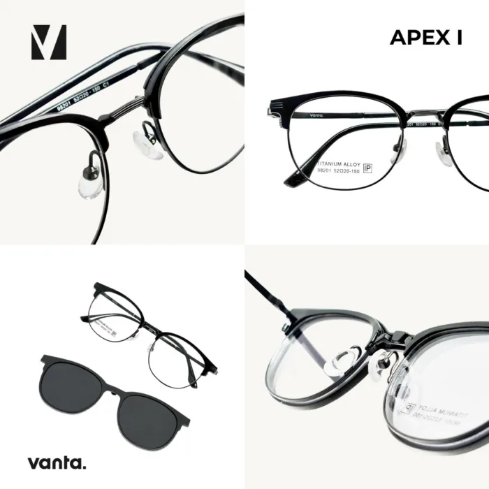 กรอบแว่นตา vanta. APEX I พร้อม Clip-on แม่เหล็ก เลนส์ Polarized Titanium IP ทรง Browline ตัดเลนส์สายตาได้ - Image 2