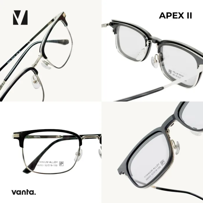 กรอบแว่นตา vanta. APEX II พร้อม Clip-on แม่เหล็ก เลนส์ Polarized Titanium IP ทรง Browline Rectangle ตัดเลนส์สายตาได้ - Image 2
