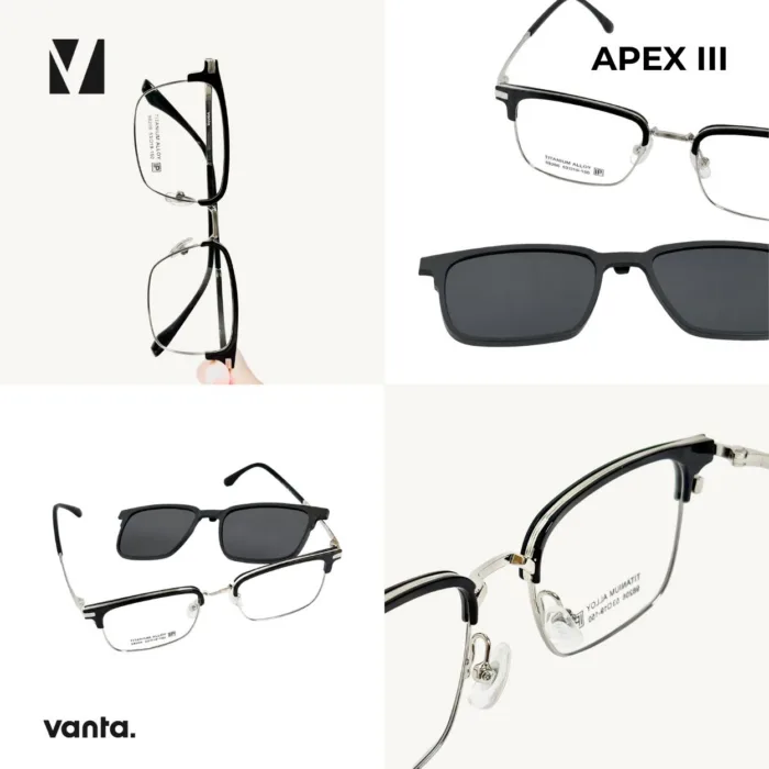 กรอบแว่นตา vanta. APEX III พร้อม Clip-on แม่เหล็ก เลนส์ Polarized Titanium IP ทรง Browline Rectangle ตัดเลนส์สายตาได้ - Image 2