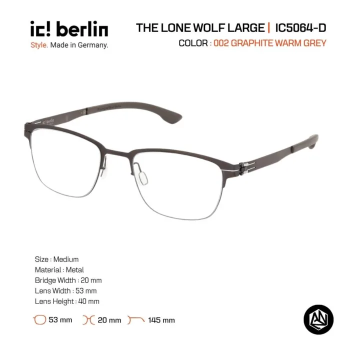 ic! berlin The Lone Wolf Large IC5064-D กรอบแว่นตา Metal ทรง Rounded Square Minimal Screwless Design - Image 4