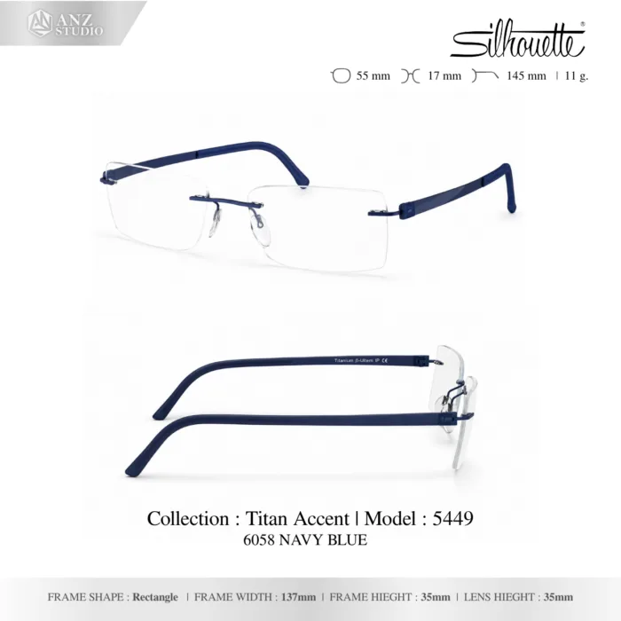 Silhouette Titan Accent 5449 กรอบแว่นสายตา Silhouette ของแท้ ทรง Rectangular กรอบ Titanium ไร้ขอบ น้ำหนักเบา รับประกัน 1 ปี - Image 3