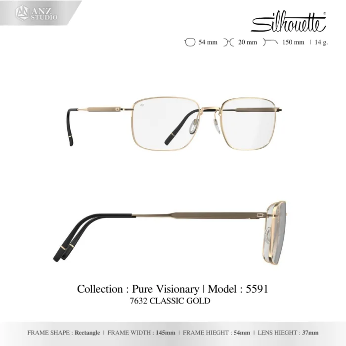 Silhouette Pure Visionary 5591 กรอบแว่นสายตา Silhouette ของแท้ ทรง Rectangle กรอบ Titanium น้ำหนักเบา รับประกัน 1 ปี - Image 3