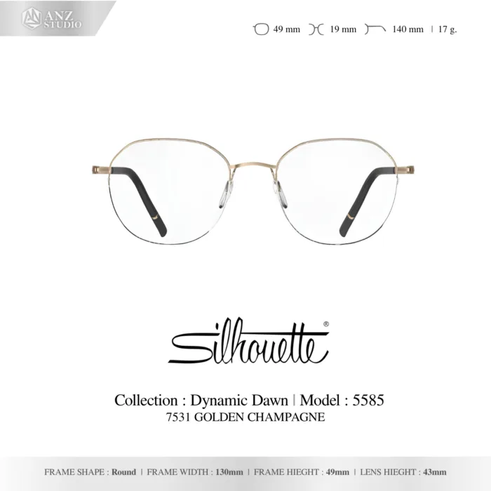 Silhouette Dynamic Dawn 5585 กรอบแว่นสายตา Silhouette ของแท้ ทรง Round กรอบ Titanium Half Rim น้ำหนักเบา รับประกัน 1 ปี - Image 4
