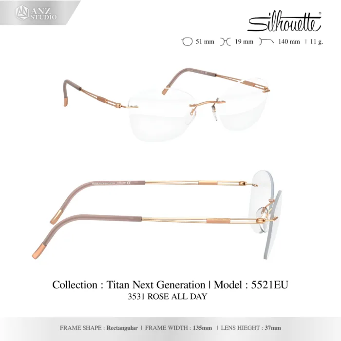 Silhouette Titan Next Generation 5521 กรอบแว่นสายตา Silhouette ของแท้ ทรง Rectangular กรอบ Titanium ไร้ขอบ น้ำหนักเบา รับประกัน 1 ปี - Image 3