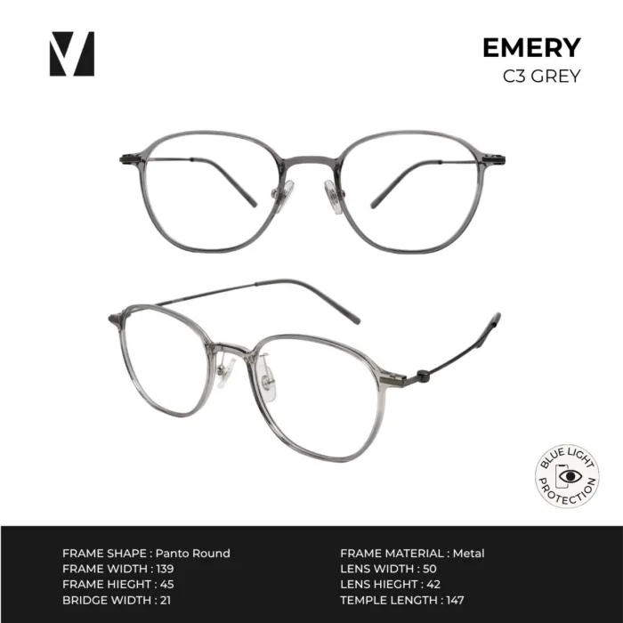 แว่นกรองแสงสีฟ้า vanta. EMERY น้ำหนักเบา ทรง Panto Round ตัดเลนส์สายตาได้ - Image 3