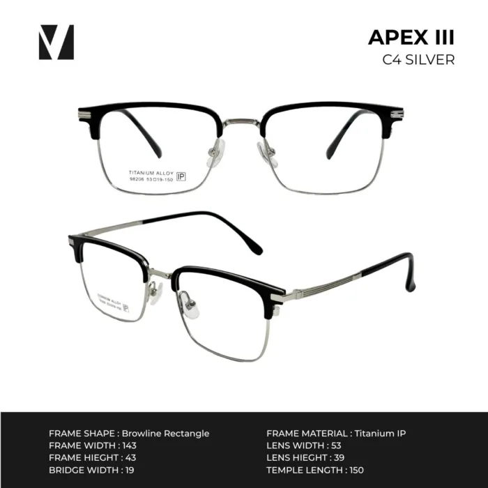 กรอบแว่นตา vanta. APEX III พร้อม Clip-on แม่เหล็ก เลนส์ Polarized Titanium IP ทรง Browline Rectangle ตัดเลนส์สายตาได้ - Image 3