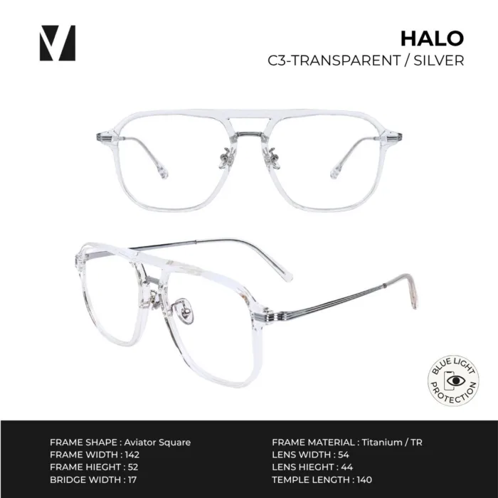 แว่นกรองแสงสีฟ้า  vanta. Halo น้ำหนักเบา ทรง Aviator Square ตัดเลนส์สายตาได้ - Image 3