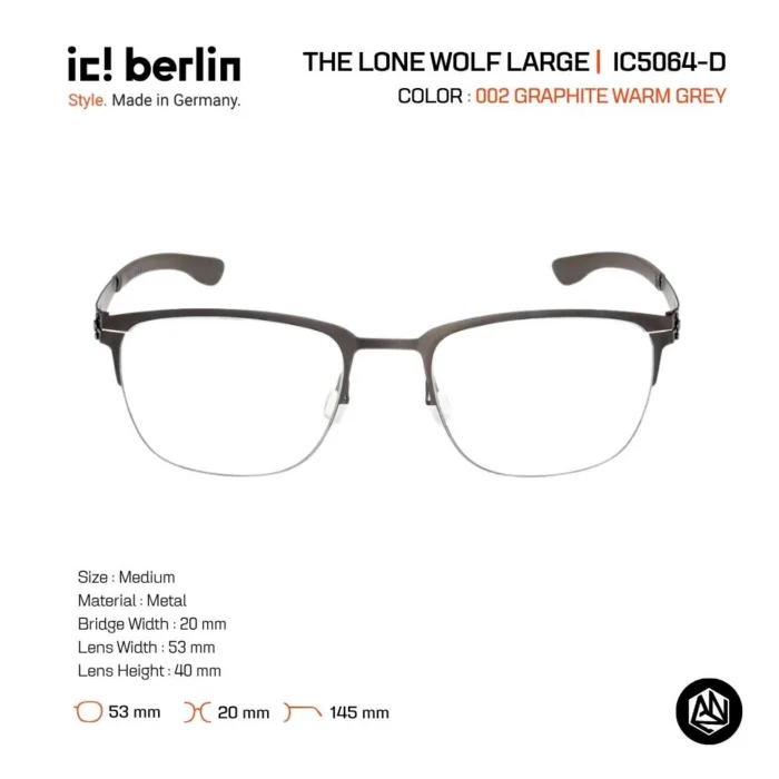 ic! berlin The Lone Wolf Large IC5064-D กรอบแว่นตา Metal ทรง Rounded Square Minimal Screwless Design - Image 5