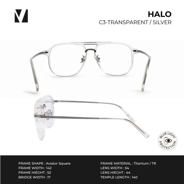 แว่นกรองแสงสีฟ้า  vanta. Halo น้ำหนักเบา ทรง Aviator Square ตัดเลนส์สายตาได้ - Image 4