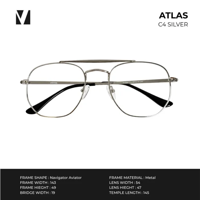 กรอบแว่นตาโลหะ vanta. ATLAS น้ำหนักเบา ทรง Navigator Aviator Double Bridge ตัดเลนส์สายตาได้ - Image 4
