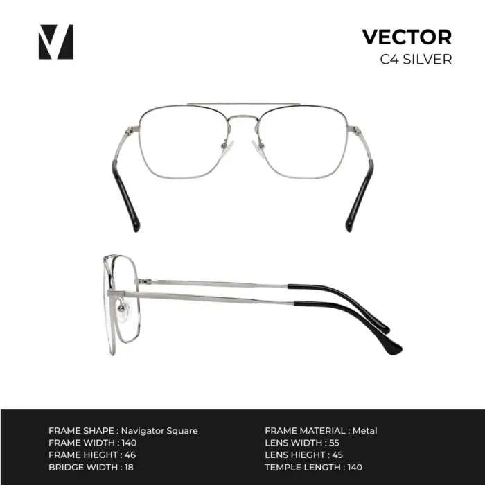 กรอบแว่นตาโลหะ vanta. VECTOR น้ำหนักเบา ทรง Navigator Square Double Bridge ตัดเลนส์สายตาได้ - Image 4
