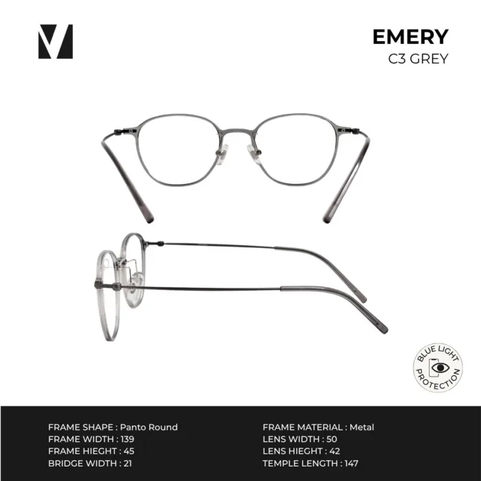 แว่นกรองแสงสีฟ้า vanta. EMERY น้ำหนักเบา ทรง Panto Round ตัดเลนส์สายตาได้ - Image 4