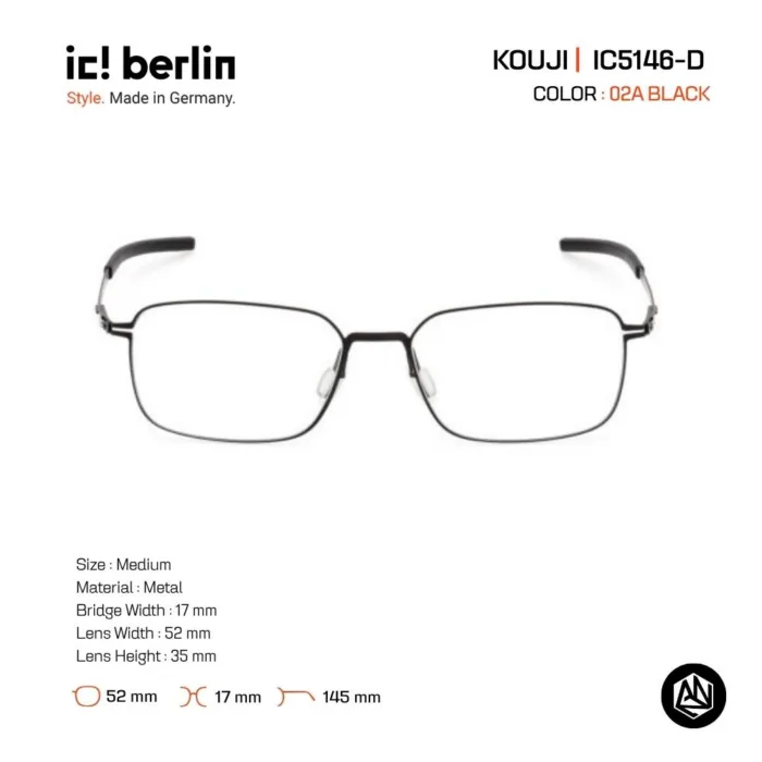 ic! berlin Kouji IC5146-D กรอบแว่นตา Metal ทรง Round Square Minimal Screwless Design - Image 5