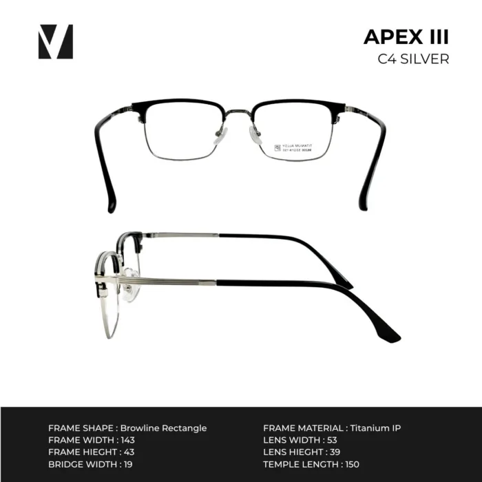 กรอบแว่นตา vanta. APEX III พร้อม Clip-on แม่เหล็ก เลนส์ Polarized Titanium IP ทรง Browline Rectangle ตัดเลนส์สายตาได้ - Image 4