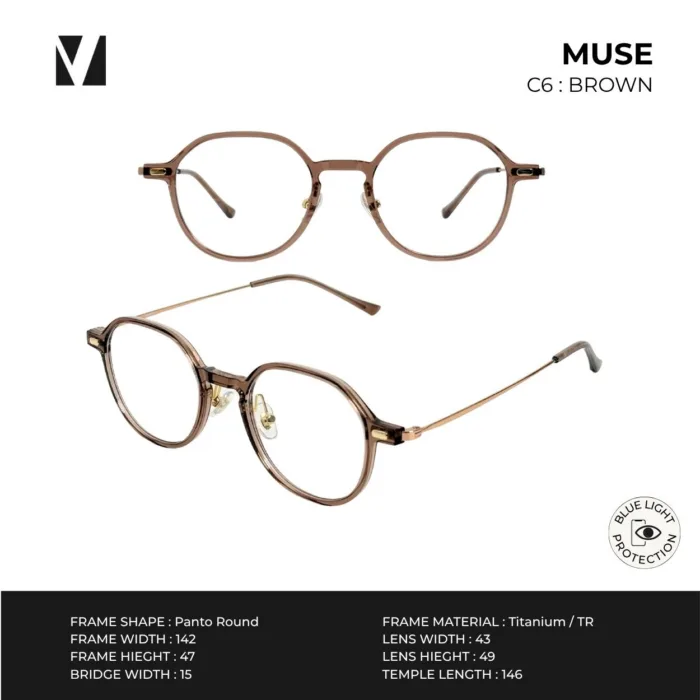แว่นกรองแสงสีฟ้า vanta. Muse Titanium / TR น้ำหนักเบา ทรง Panto Round ตัดเลนส์สายตาได้ - Image 4