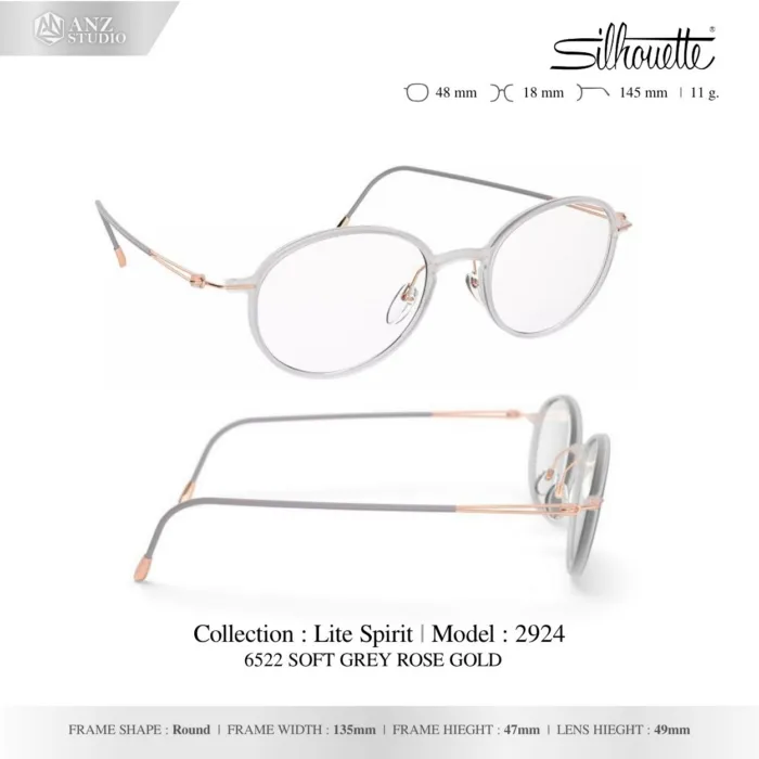 Silhouette Lite Spirit 2924 กรอบแว่นสายตา Silhouette ของแท้ ทรง Round กรอบ Titanium น้ำหนักเบา - Image 5