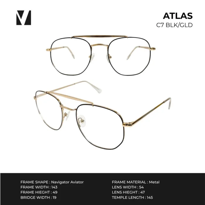 กรอบแว่นตาโลหะ vanta. ATLAS น้ำหนักเบา ทรง Navigator Aviator Double Bridge ตัดเลนส์สายตาได้ - Image 5