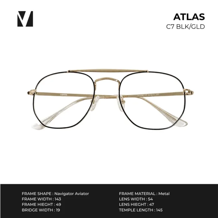 กรอบแว่นตาโลหะ vanta. ATLAS น้ำหนักเบา ทรง Navigator Aviator Double Bridge ตัดเลนส์สายตาได้ - Image 6