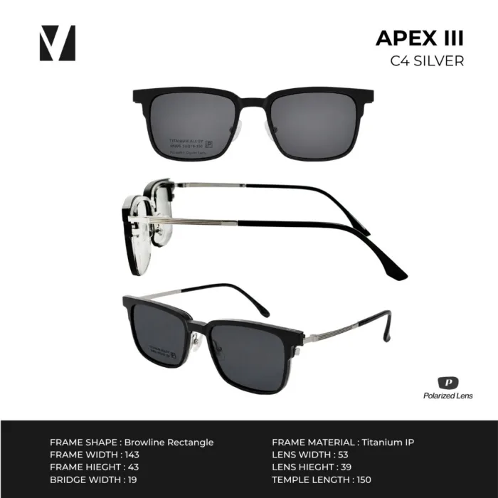 กรอบแว่นตา vanta. APEX III พร้อม Clip-on แม่เหล็ก เลนส์ Polarized Titanium IP ทรง Browline Rectangle ตัดเลนส์สายตาได้ - Image 6