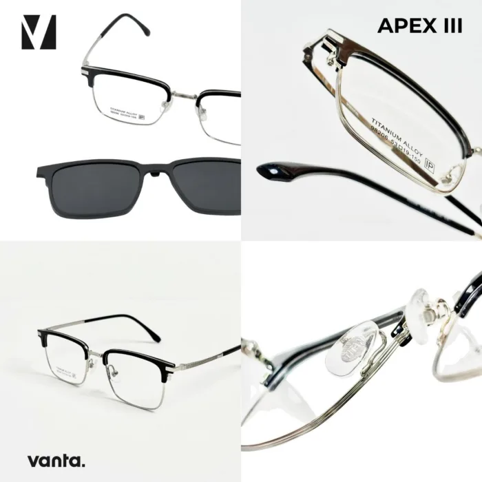 กรอบแว่นตา vanta. APEX III พร้อม Clip-on แม่เหล็ก เลนส์ Polarized Titanium IP ทรง Browline Rectangle ตัดเลนส์สายตาได้ - Image 7