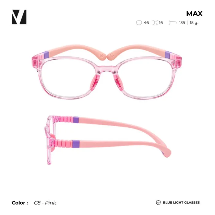 แว่นตากรองแสงสีฟ้าเด็ก vanta. MAX กรอบ TR90 ขาแว่นสปริงยืดหยุ่น น้ำหนักเบา ใส่สบาย - Image 3