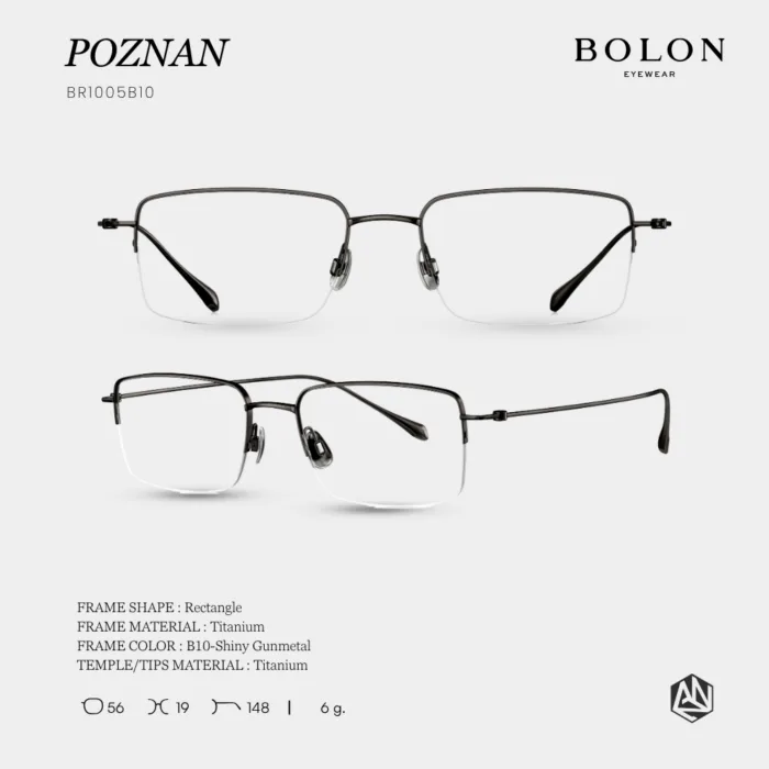 กรอบแว่นตา BOLON รุ่น POZNAN BR1005 ทรง Rectangle กรอบ Titanium น้ำหนักเบา รับประกัน 1 ปี - Image 3