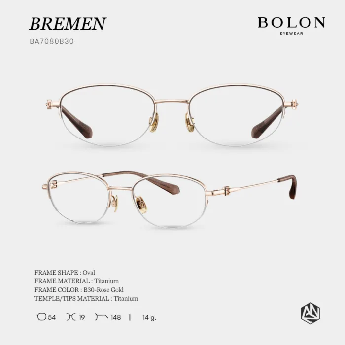 กรอบแว่นตา BOLON รุ่น BREMEN BA7080 ทรง Oval กรอบ Titanium น้ำหนักเบา รับประกัน 1 ปี - Image 3