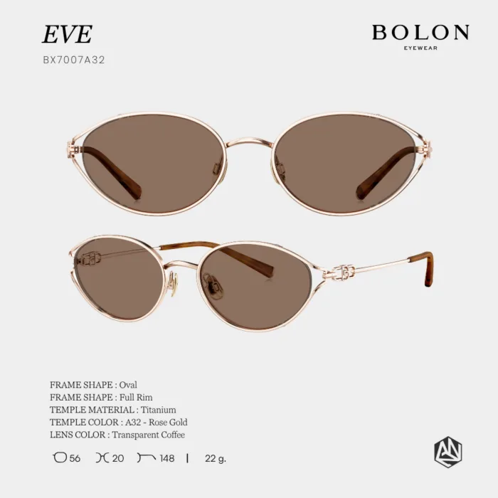 แว่นกันแดด BOLON EVE BX7007 ทรง Oval ดีไซน์โค้งมน หรูละมุน พร้อมขา Titanium น้ำหนักเบา รับประกัน 1 ปี - Image 3