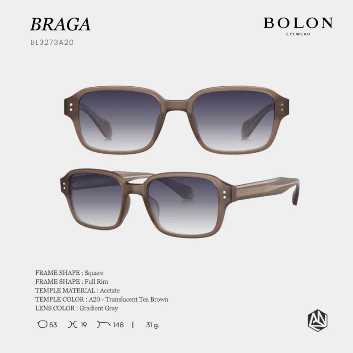 แว่นกันแดด BOLON BRAGA BL3273 กรอบ Acetate  พร้อมเลนส์ตัวเลือก Polarized  ออกเเดดเปลี่ยนสี รับประกัน 1 ปี - Image 4