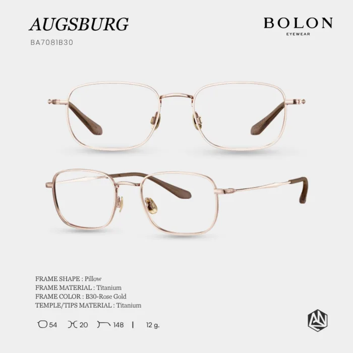 กรอบแว่นตา BOLON รุ่น AUGSBURG BA7081 ทรง Pillow กรอบ Titanium น้ำหนักเบา รับประกัน 1 ปี - Image 5