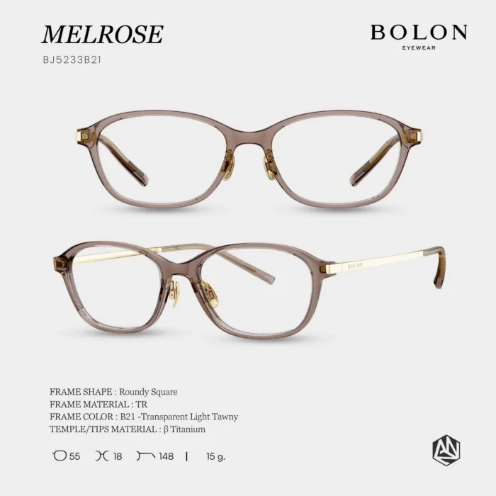 กรอบแว่นตา BOLON รุ่น MELROSE BJ5233 ทรง Roundy Square กรอบ TR ขา β Titanium น้ำหนักเบา ของแท้ รับประกัน 1 ปี - Image 5